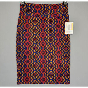 Lularoe Cassie Skirt Womens Small Red Blue Yellow Aztec Print Stretch Pull On